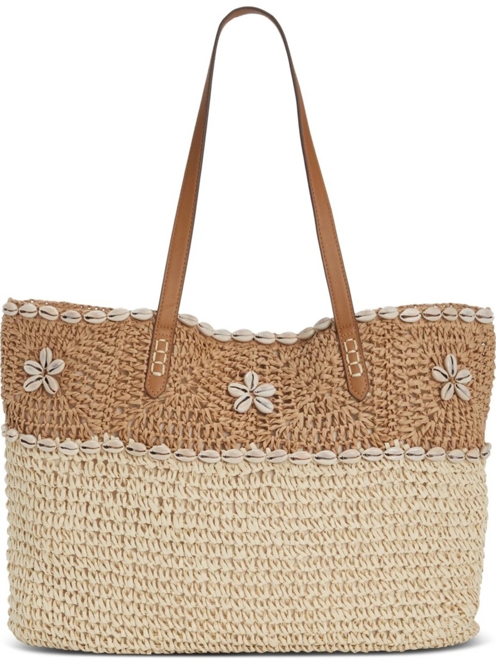 Style & Co. Extra-Large Shell Straw Tote Bag Beach Travel Packable Folding Purse